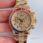 Super Clone 1:1 Calibre 4130 Rolex Rainbow Daytona Diamond Dial Yellow Gold 40mm Watch
